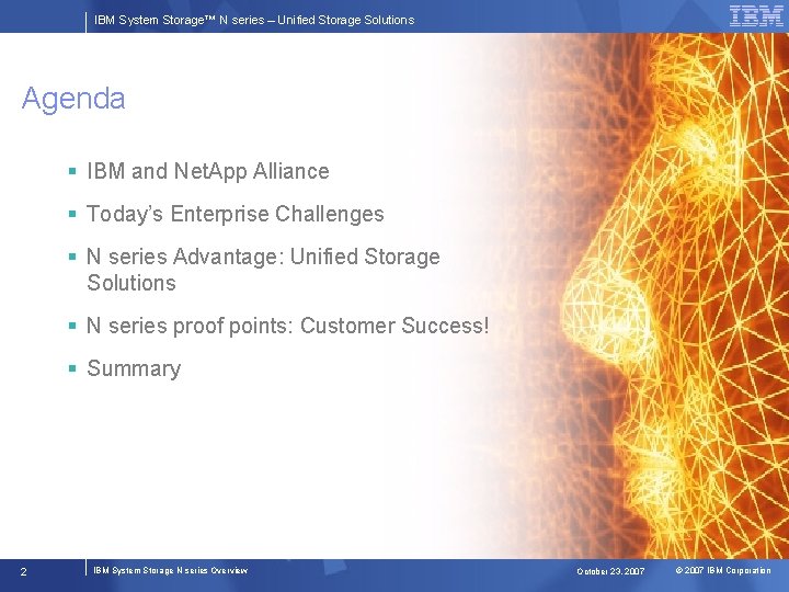 IBM System Storage™ N series – Unified Storage Solutions Agenda § IBM and Net.