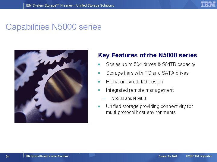 IBM System Storage™ N series – Unified Storage Solutions Capabilities N 5000 series Key