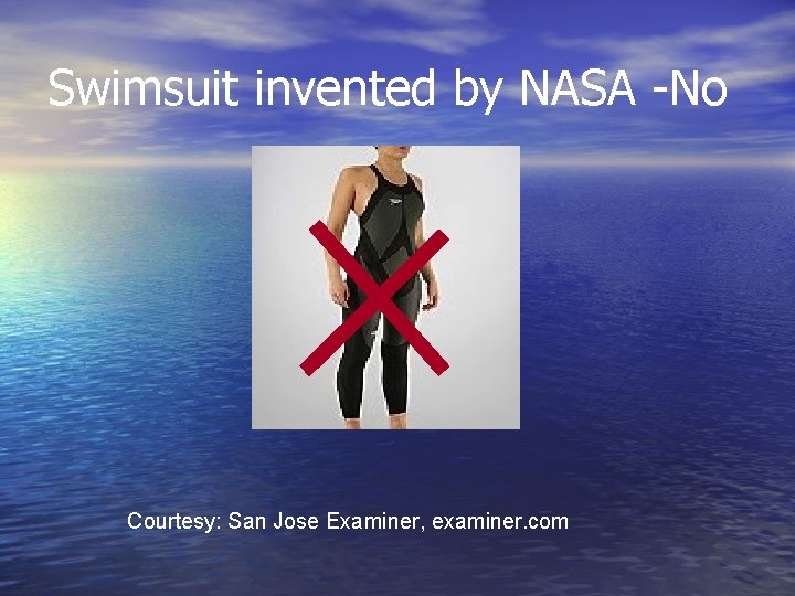 Swimsuit invented by NASA -No Courtesy: San Jose Examiner, examiner. com 