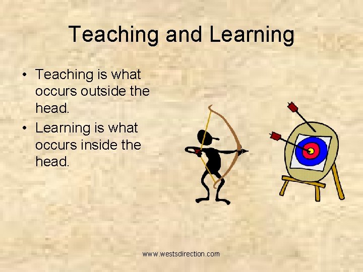 Teaching and Learning • Teaching is what occurs outside the head. • Learning is