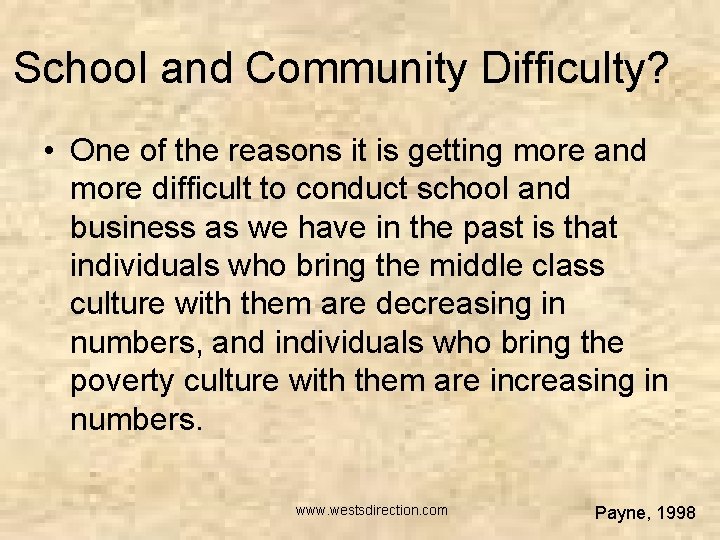School and Community Difficulty? • One of the reasons it is getting more and