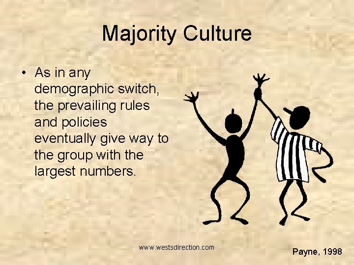 Majority Culture • As in any demographic switch, the prevailing rules and policies eventually