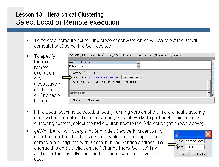 Lesson 13: Hierarchical Clustering Select Local or Remote execution • To select a compute