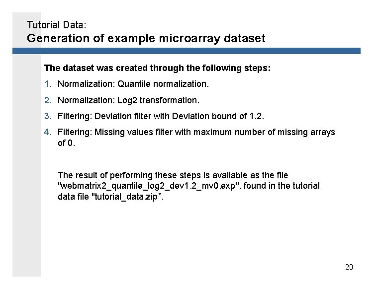 Tutorial Data: Generation of example microarray dataset The dataset was created through the following