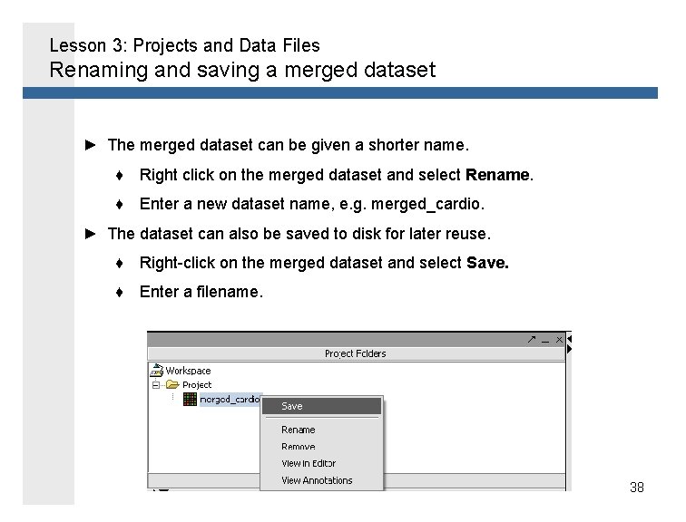 Lesson 3: Projects and Data Files Renaming and saving a merged dataset ► The