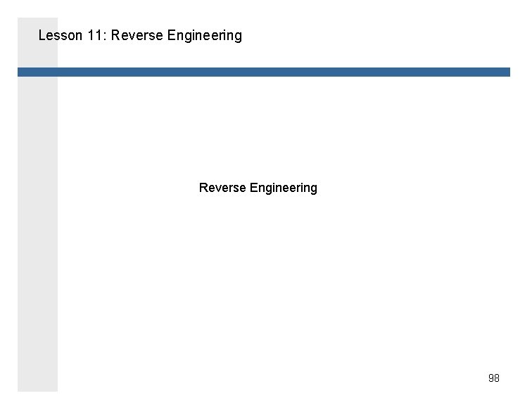 Lesson 11: Reverse Engineering 98 