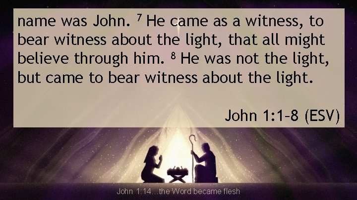 name was John. 7 He came as a witness, to bear witness about the
