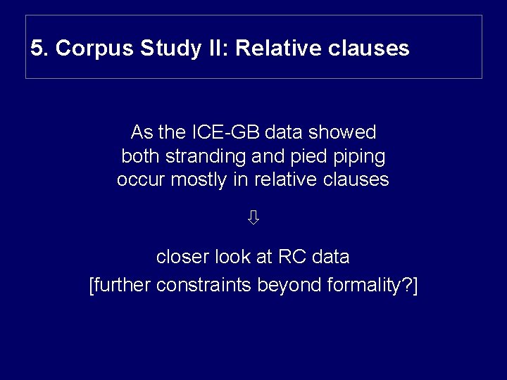 5. Corpus Study II: Relative clauses As the ICE-GB data showed both stranding and