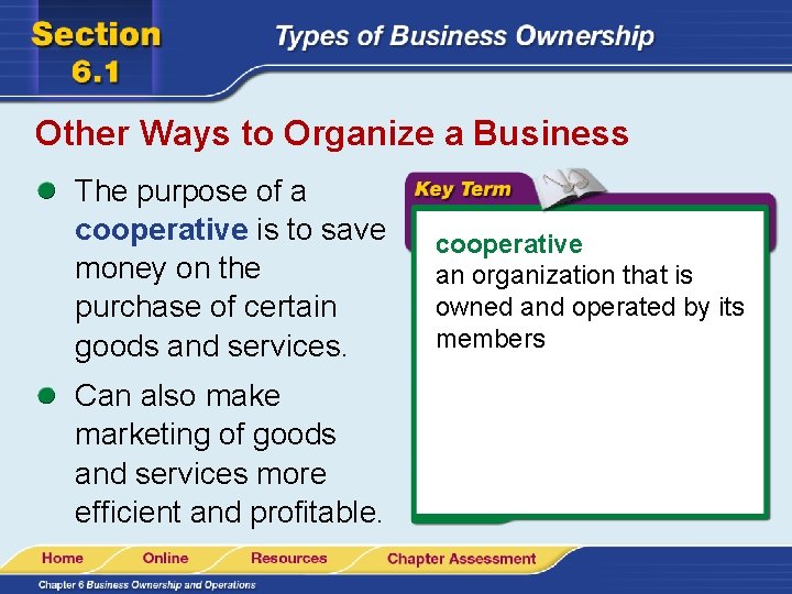 Other Ways to Organize a Business The purpose of a cooperative is to save