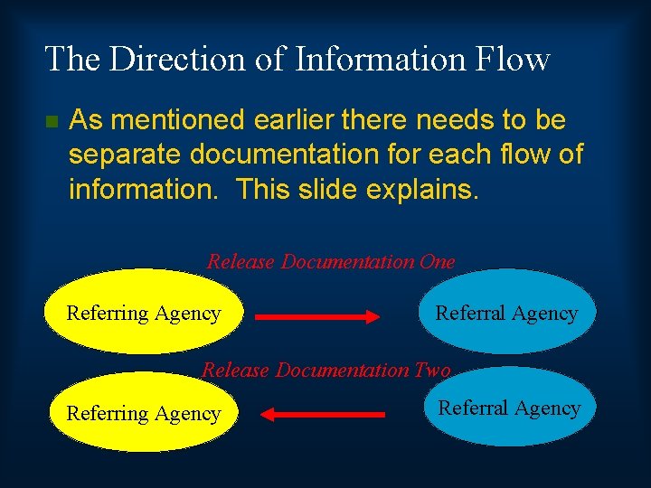 The Direction of Information Flow n As mentioned earlier there needs to be separate