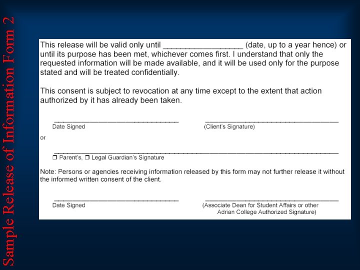 Sample Release of Information Form 2 