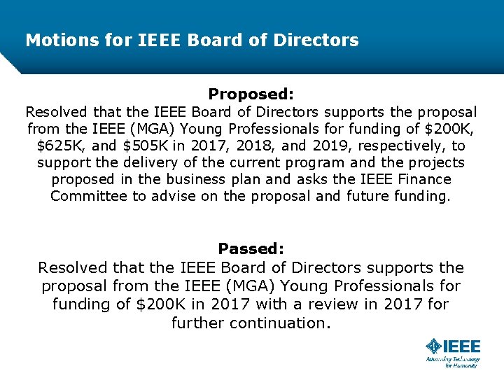 Motions for IEEE Board of Directors Proposed: Resolved that the IEEE Board of Directors