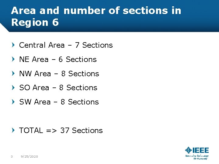 Area and number of sections in Region 6 Central Area – 7 Sections NE