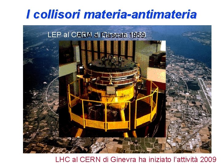 I collisori materia-antimateria LEP al CERN di Ginevra 1988 ADONE a. ADA Frascati nel