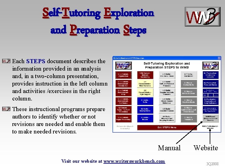 Self-Tutoring Exploration and Preparation Steps Each STEPS document describes the STEPS information provided in