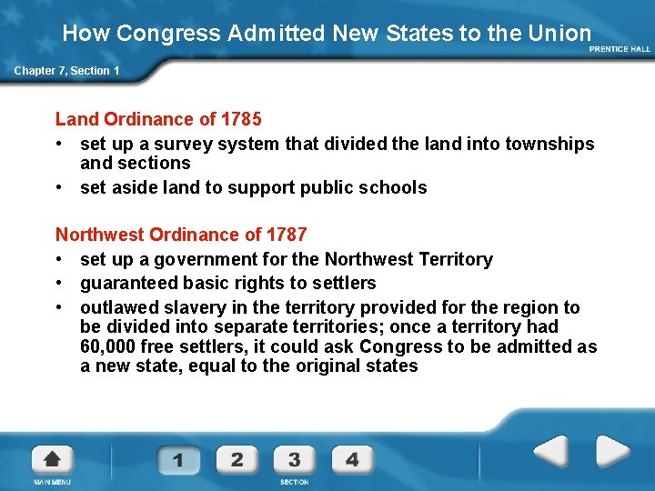 How Congress Admitted New States to the Union Chapter 7, Section 1 Land Ordinance