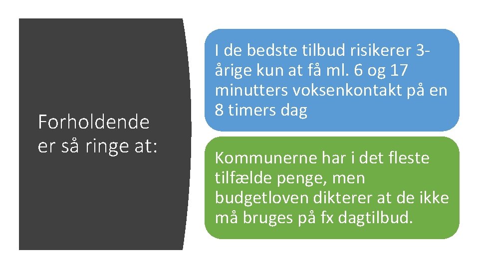 Forholdende er så ringe at: I de bedste tilbud risikerer 3årige kun at få