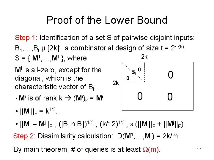 Proof of the Lower Bound Step 1: Identification of a set S of pairwise