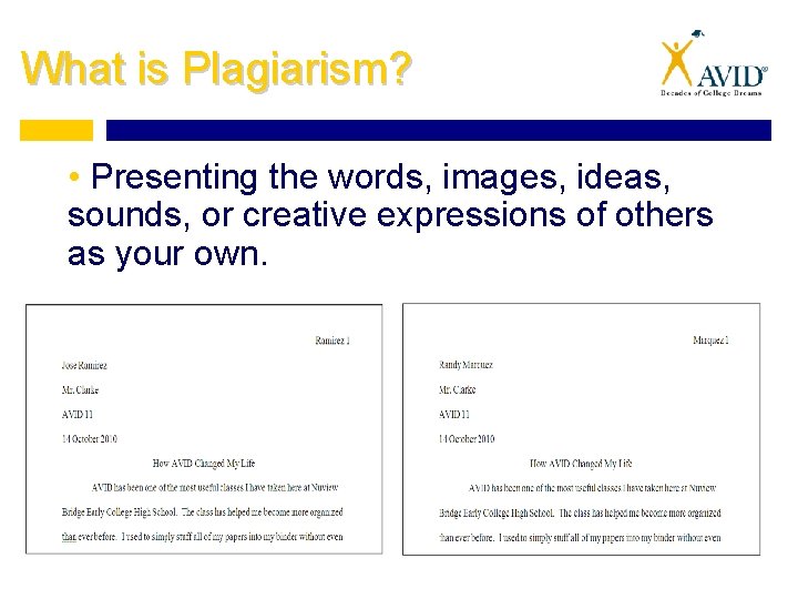 What is Plagiarism? • Presenting the words, images, ideas, sounds, or creative expressions of