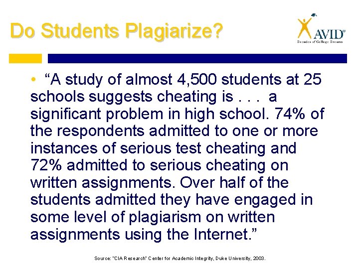 Do Students Plagiarize? • “A study of almost 4, 500 students at 25 schools