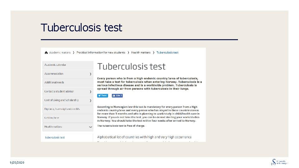 Tuberculosis test 9/25/2020 