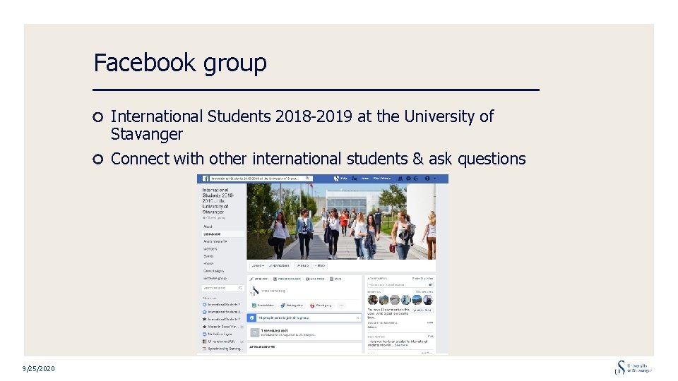 Facebook group International Students 2018 -2019 at the University of Stavanger Connect with other