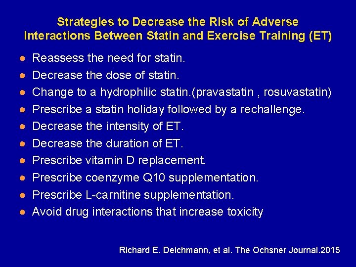 Strategies to Decrease the Risk of Adverse Interactions Between Statin and Exercise Training (ET)