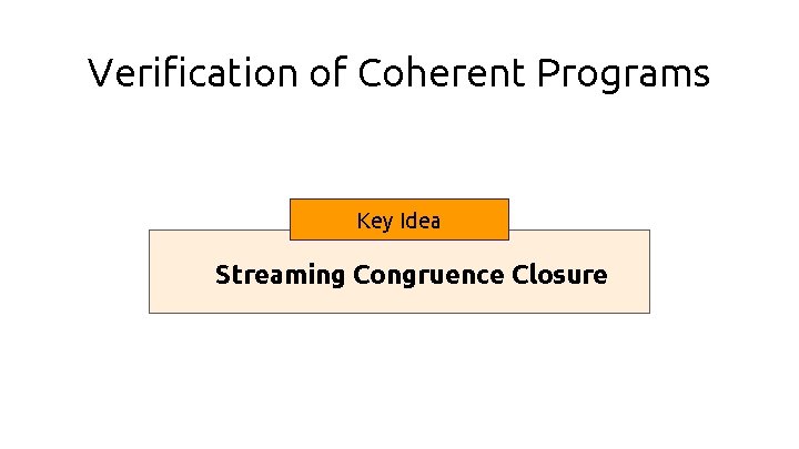 Verification of Coherent Programs Key Idea Streaming Congruence Closure 