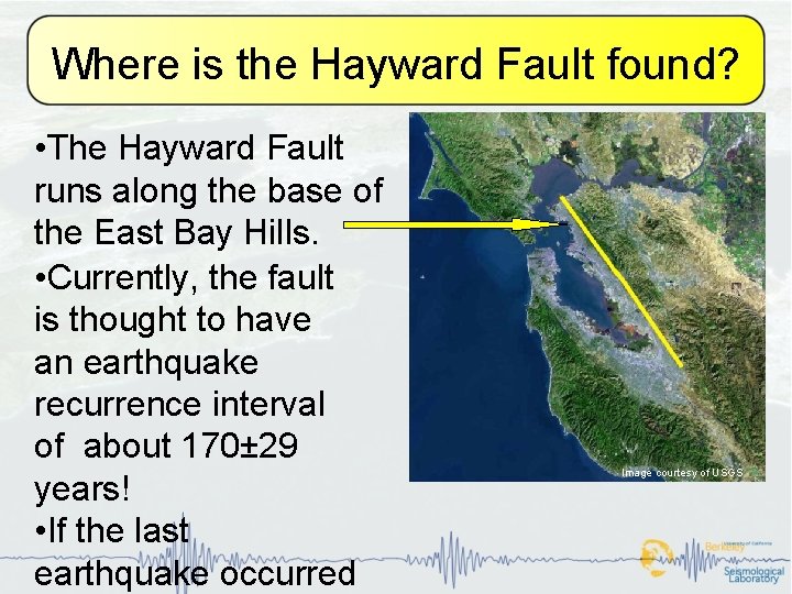 Where is the Hayward Fault found? • The Hayward Fault runs along the base