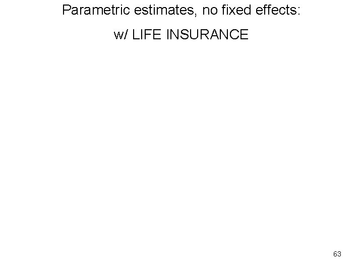 Parametric estimates, no fixed effects: w/ LIFE INSURANCE 63 