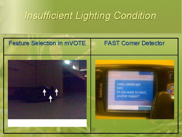 Insufficient Lighting Condition Feature Selection in m. VOTE FAST Corner Detector 