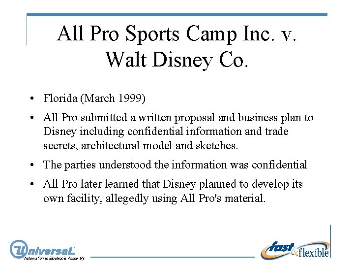 All Pro Sports Camp Inc. v. Walt Disney Co. • Florida (March 1999) •