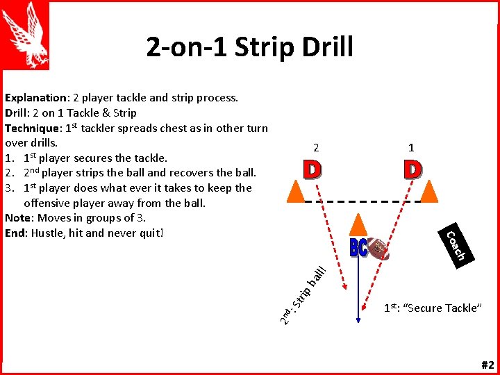 2 -on-1 Strip Drill Explanation: 2 player tackle and strip process. Drill: 2 on