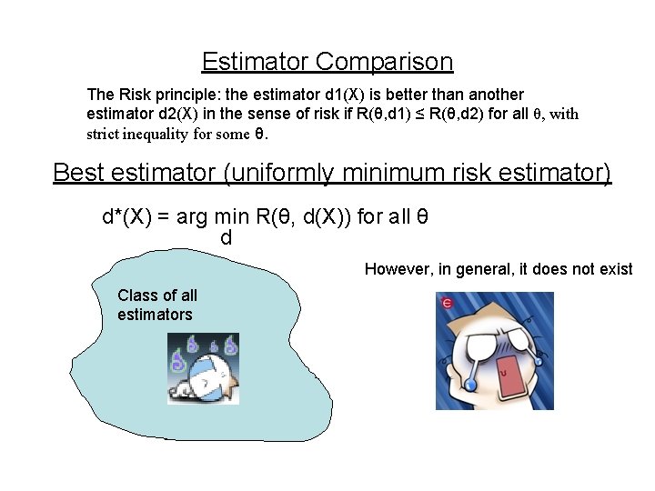 Estimator Comparison The Risk principle: the estimator d 1(X) is better than another estimator