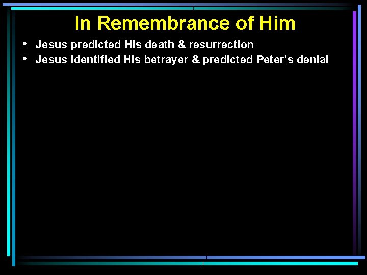 In Remembrance of Him • • Jesus predicted His death & resurrection Jesus identified In Remembrance of Him • • Jesus predicted His death & resurrection Jesus identified