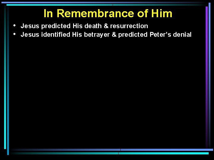 In Remembrance of Him • • Jesus predicted His death & resurrection Jesus identified