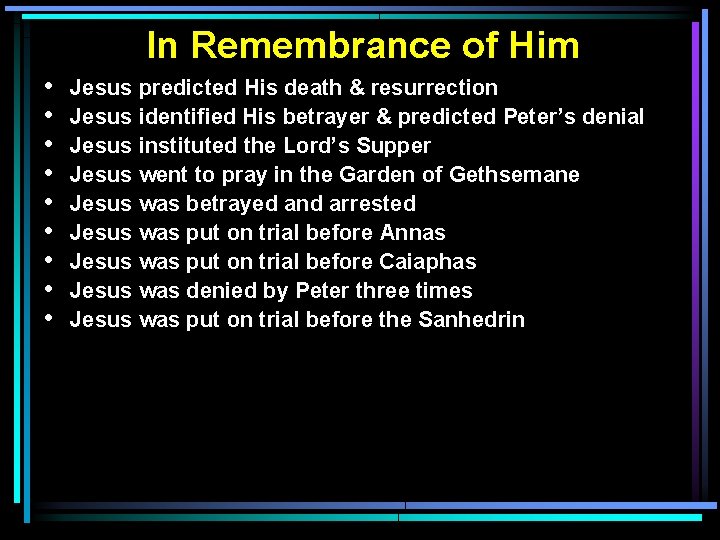 In Remembrance of Him • • • Jesus predicted His death & resurrection Jesus In Remembrance of Him • • • Jesus predicted His death & resurrection Jesus