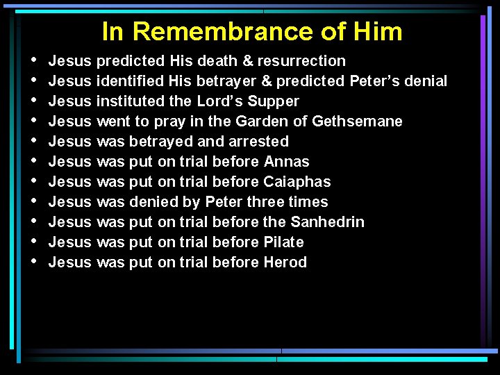 In Remembrance of Him • • • Jesus predicted His death & resurrection Jesus In Remembrance of Him • • • Jesus predicted His death & resurrection Jesus