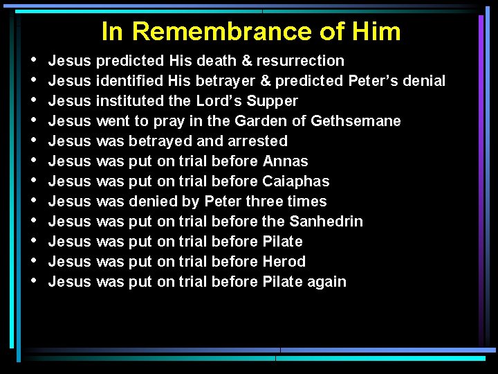 In Remembrance of Him • • • Jesus predicted His death & resurrection Jesus In Remembrance of Him • • • Jesus predicted His death & resurrection Jesus