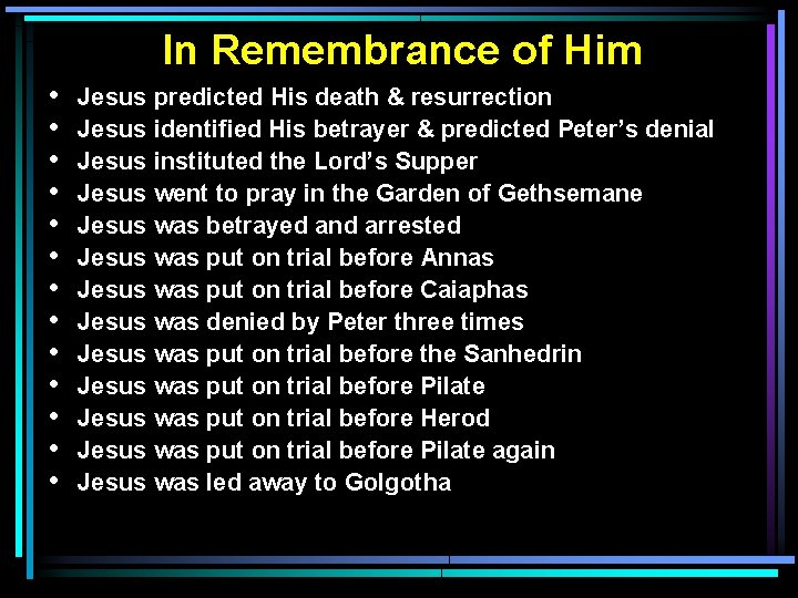 In Remembrance of Him • • • • Jesus predicted His death & resurrection