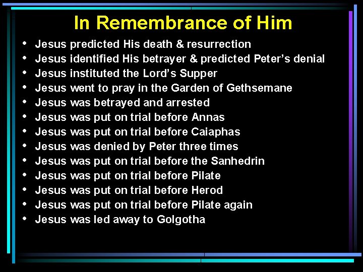 In Remembrance of Him • • • • Jesus predicted His death & resurrection In Remembrance of Him • • • • Jesus predicted His death & resurrection