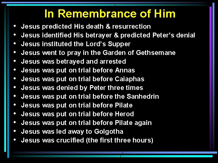 In Remembrance of Him • • • • Jesus predicted His death & resurrection
