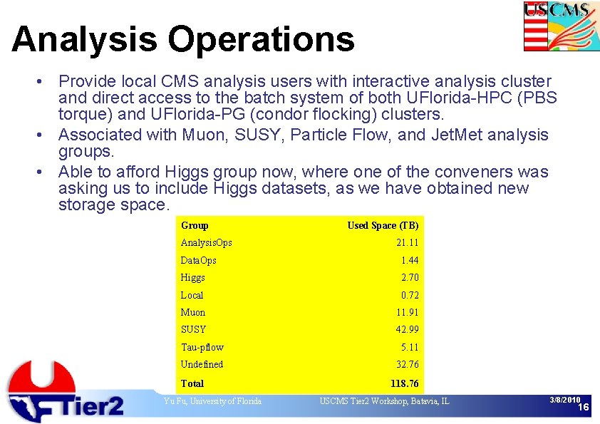 Analysis Operations • Provide local CMS analysis users with interactive analysis cluster and direct