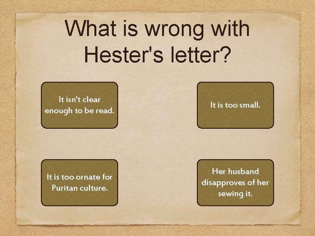 What is wrong with Hester's letter? It isn't clear enough to be read. It