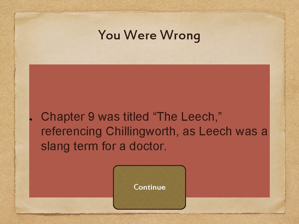 You Were Wrong Chapter 9 was titled “The Leech, ” referencing Chillingworth, as Leech