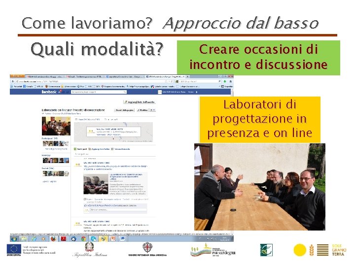 Come lavoriamo? Approccio dal basso Quali modalità? Creare occasioni di incontro e discussione Laboratori