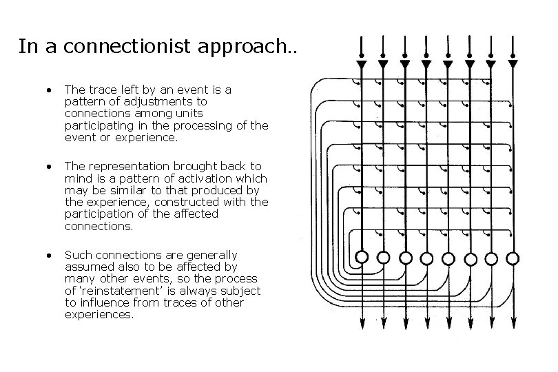In a connectionist approach… • The trace left by an event is a pattern