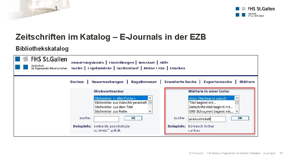Zeitschriften im Katalog – E-Journals in der EZB Bibliothekskatalog 11 