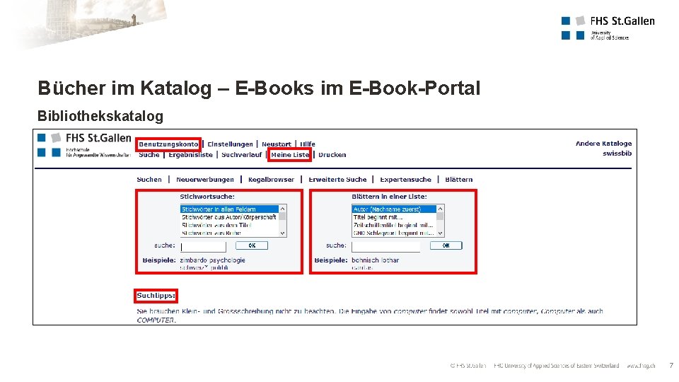 Bücher im Katalog – E-Books im E-Book-Portal Bibliothekskatalog 7 