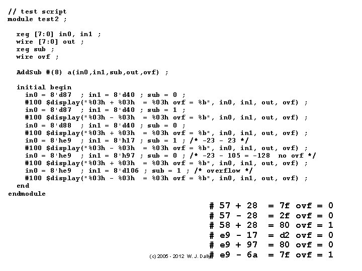 // test script module test 2 ; reg [7: 0] in 0, in 1